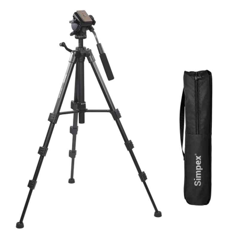 Simpex VCT-691 Black Professional Camera Tripod Stand, 5kg Load Capacity, 3 Way Pan Head & Bubble Level, for DSLR, Mirrorless, Mobile, GoPro & Video Cameras