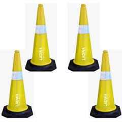 Ladwa 4 Pcs 750mm PVC Impact Resistant Yellow Road Traffic Safety Cone with 4m Chain & 4 Hooks Set