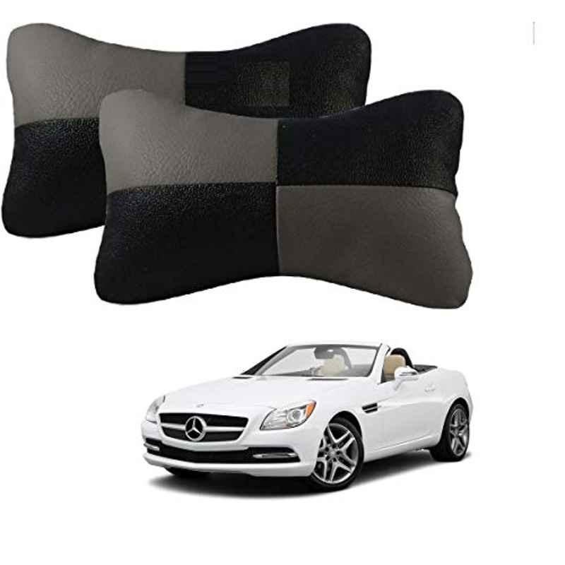 Kozdiko 2 Pcs Leather Grey & Black Neck Rest Car Cushion Pillow Set for Mercedes Benz SLK-Class