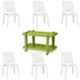 Italica 6 Pcs Polypropylene White Spine Care Chair & Green Table with Wheels Set, 2109-6/9509