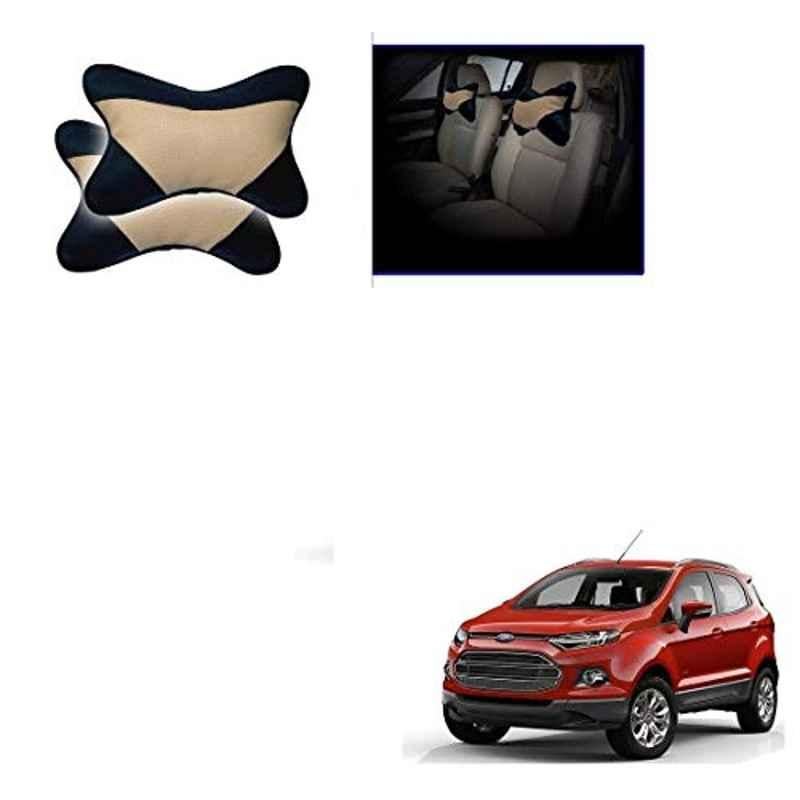 Kozdiko 2 Pcs Memory Foam Beige & Black Car Neck Rest Cushion Pillow Set for Ford Ecosport