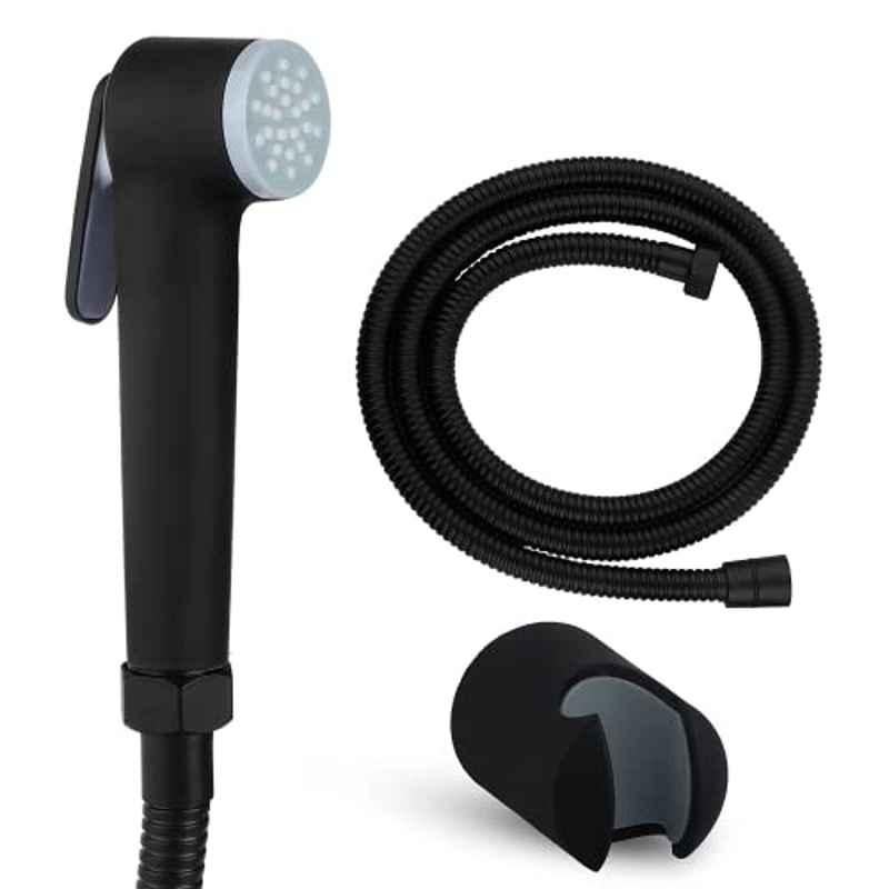 ZAP ABS Glossy Black Health Faucet with Shower Tube & Hook for Bathroom