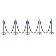 Ladwa 5 Pcs Silver Finish Queue Manager with Blue Velvet 1.5m Rope, Barricade & Stanchions Set