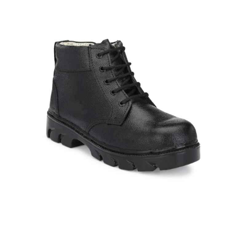 Eego Italy Leather Steel Toe Black Work Safety Boots, Size: 12, WW-87