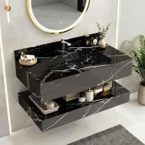 Plantex 80x45cm Dustin Black Wall Mount Cabinet Floating Vanity with Wash Basin & Sink for Bathroom