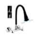 KCS Eco Brass Chrome & Matt Black Finish Kitchen Double Flow Sink Mixer Hot & Cold Water Tap with Flexible Silicone Swivel Spout Combo