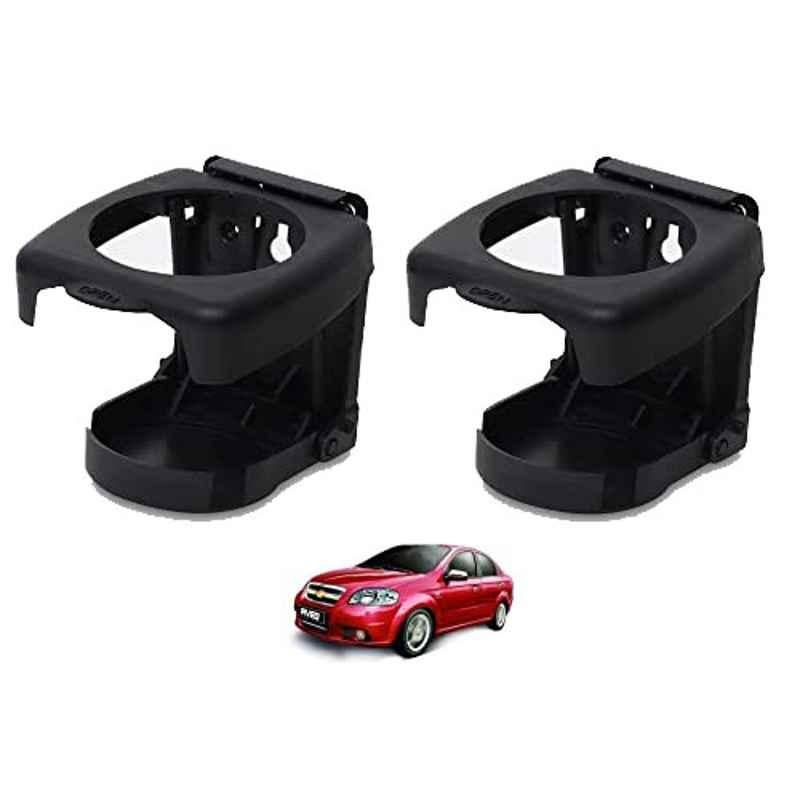 Kozdiko Plastic Black Foldable Car Drink Holder for Chevrolet Aveo (Pack of 2)