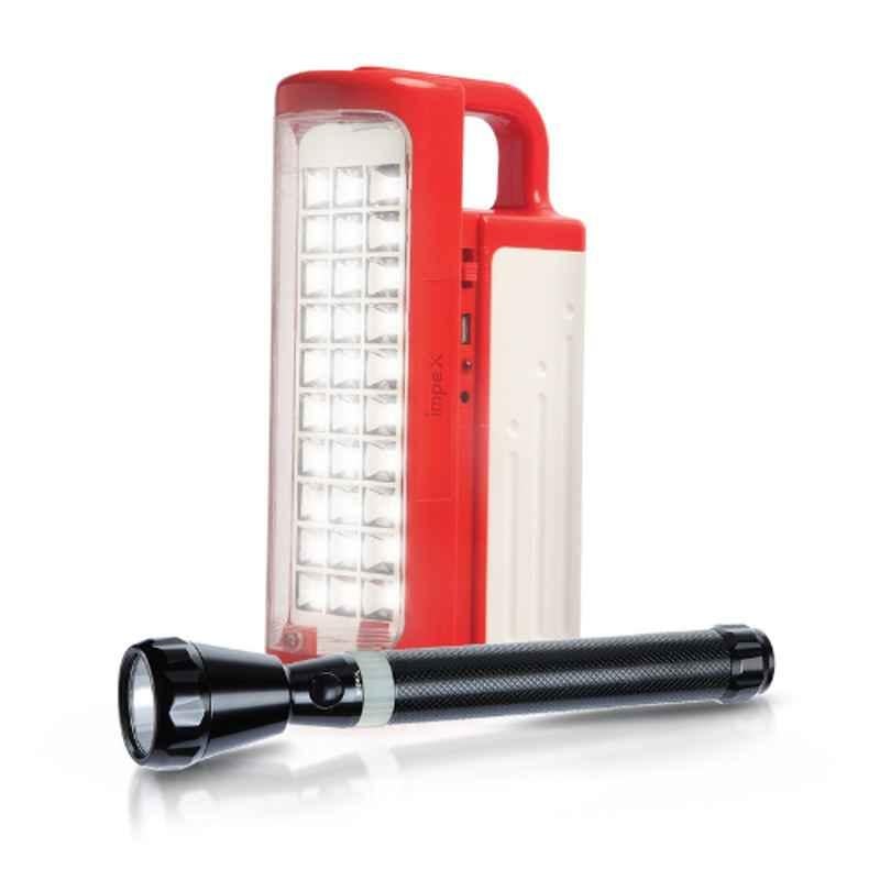 Impex Aluminium Black & Red LED Flashlight & Rechargeable LED Lantern Combo, CB 2283