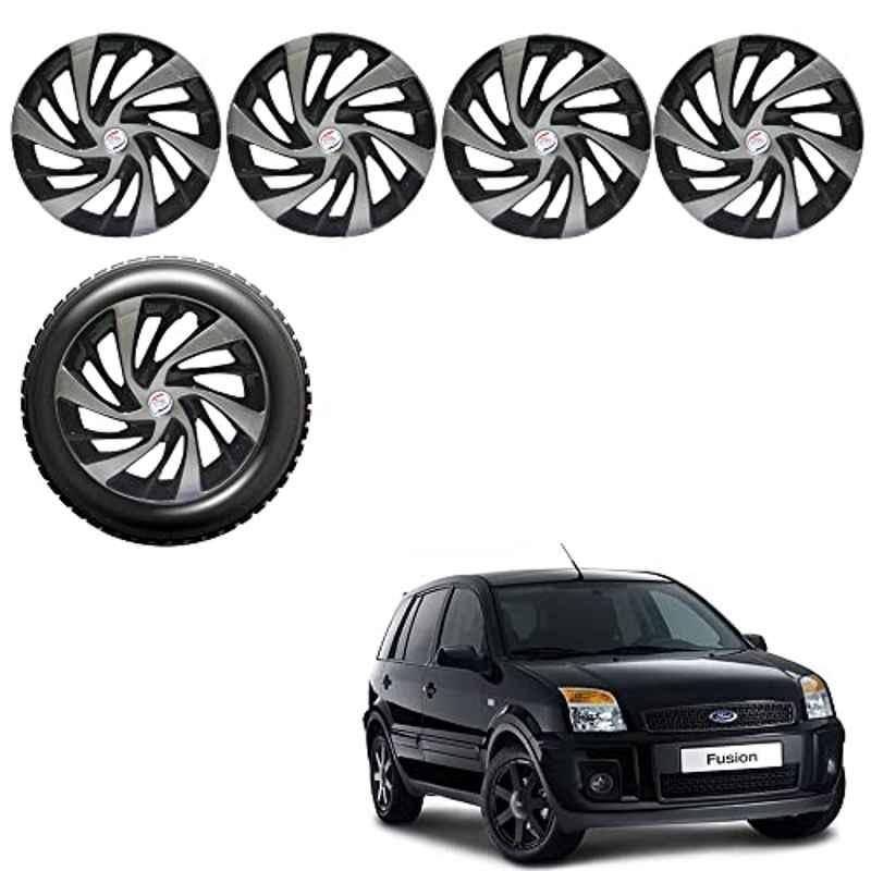 Auto Pearl 4 Pcs 15 inch Silver & Black ABS Press Type Hubcap Wheel Cover Set with Retention Ring for Ford Fusion