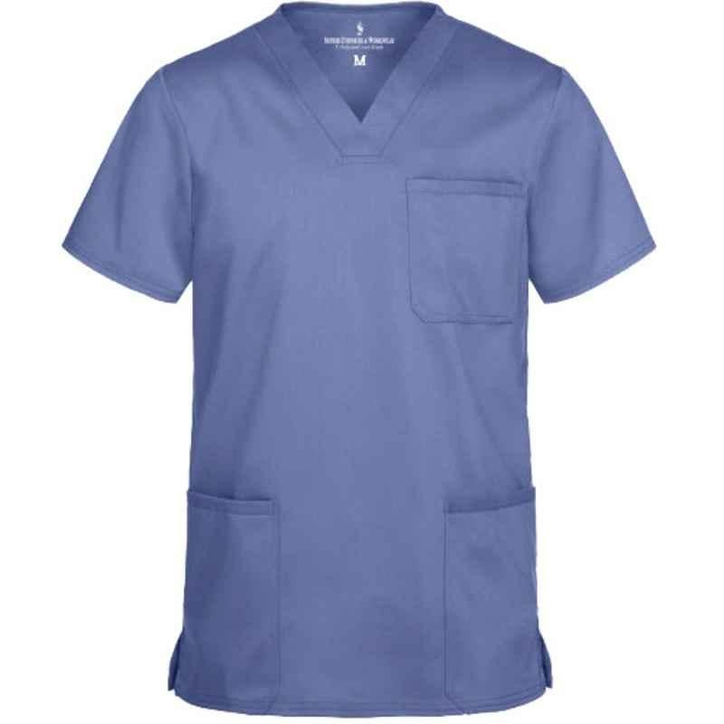 Superb Uniforms Polyester & Cotton Sky Blue Half Sleeves Surgical Scrub for Men, SUW/MST/01, Size: L