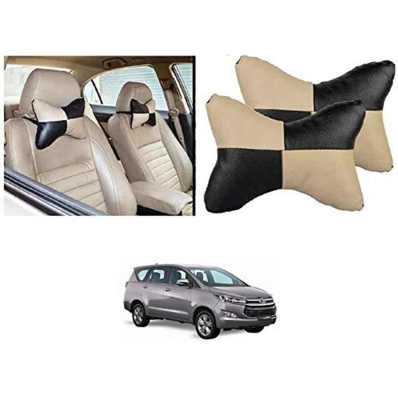 Kozdiko 2 Pcs Black & Beige Square Chess Design Car Neck Rest Pillow Set for Toyota Innova Crysta
