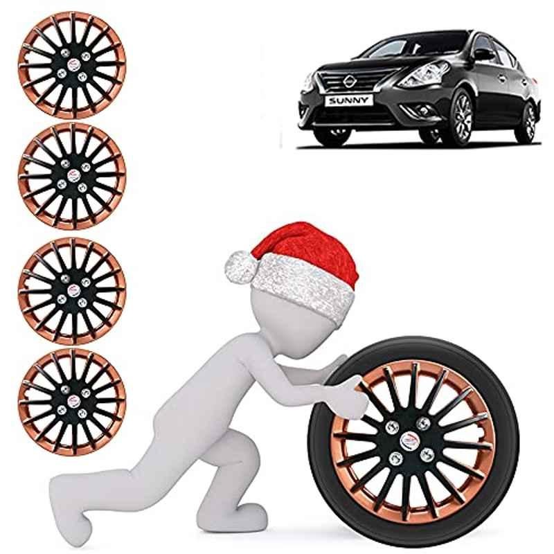 Auto Pearl 4 Pcs 15 inch Copper & Black Press Fitting Wheel Cover Set for Nissan Sunny