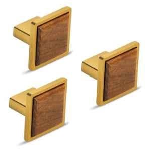 Plantex Knobs for Drawer | Pull-Push Knobs for Kitchen & Bedroom Drawer | Cabinet Drawer Pull knobs- (Pack of 3) Small, Gold & Wood