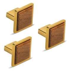 Plantex Knobs for Drawer | Pull-Push Knobs for Kitchen & Bedroom Drawer | Cabinet Drawer Pull knobs- (Pack of 3) Small, Gold & Wood