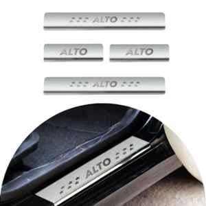 SureStrive 4 Pcs Stainless Steel Silver Footstep Sill Plate Set without LED for Maruti Suzuki Alto Type-2