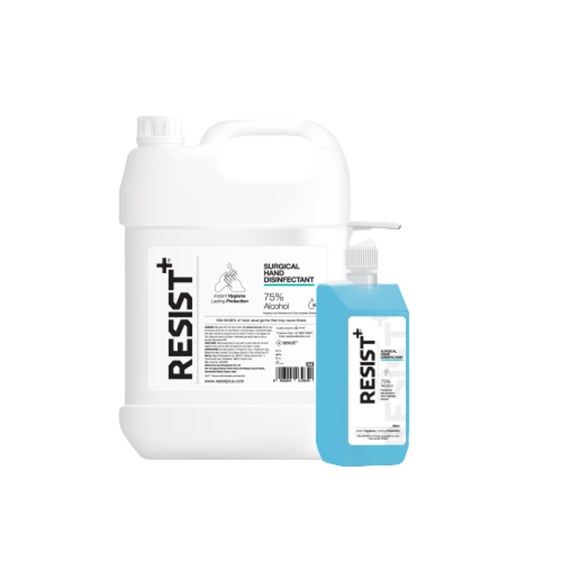Resist Plus 5L Isopropyl Alcohol Based Surgical Hand Disinfectant with 500ml Pump Dispenser