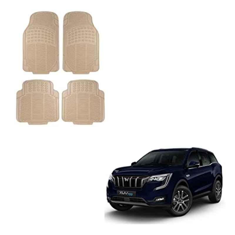 Kozdiko 4 Pcs Beige Car Simple Rubber Foot Mat Set for Mahindra XUV 700