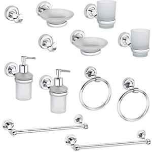 Aligarian 12 Pcs Stainless Steel & Glass Blur Finish Bathroom Accessories Combo
