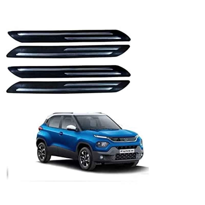 Kozdiko 4 Pcs Black Car Bumper Protector Set with Rubber Guard & Double Chrome Strip for Tata Punch