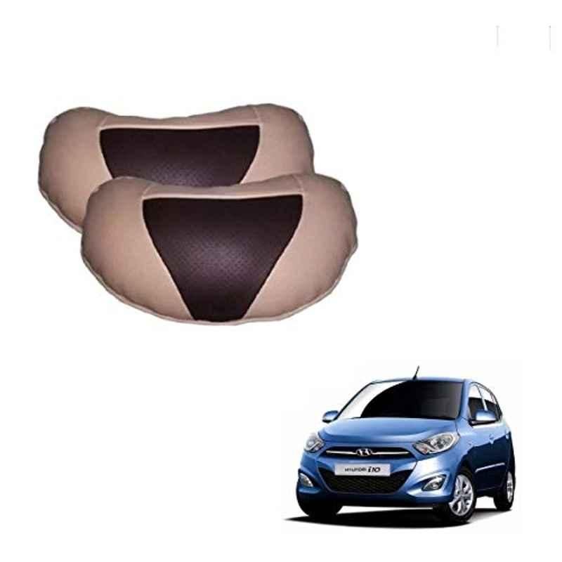 Kozdiko 2 Pcs Beige & Brown Car Neck Rest Cushion Pillow Set for Hyundai i10