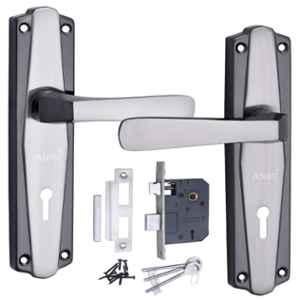 ATOM 7 inch Brass & Iron Black Silver Finish Mortise Door Lock Set, MH-608-KY-BS