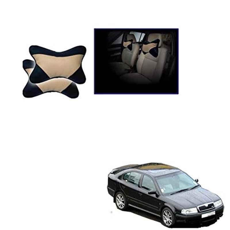 Kozdiko 2 Pcs Beige & Black Car Neck Rest Cushion Pillow Set for Skoda Old Octavia