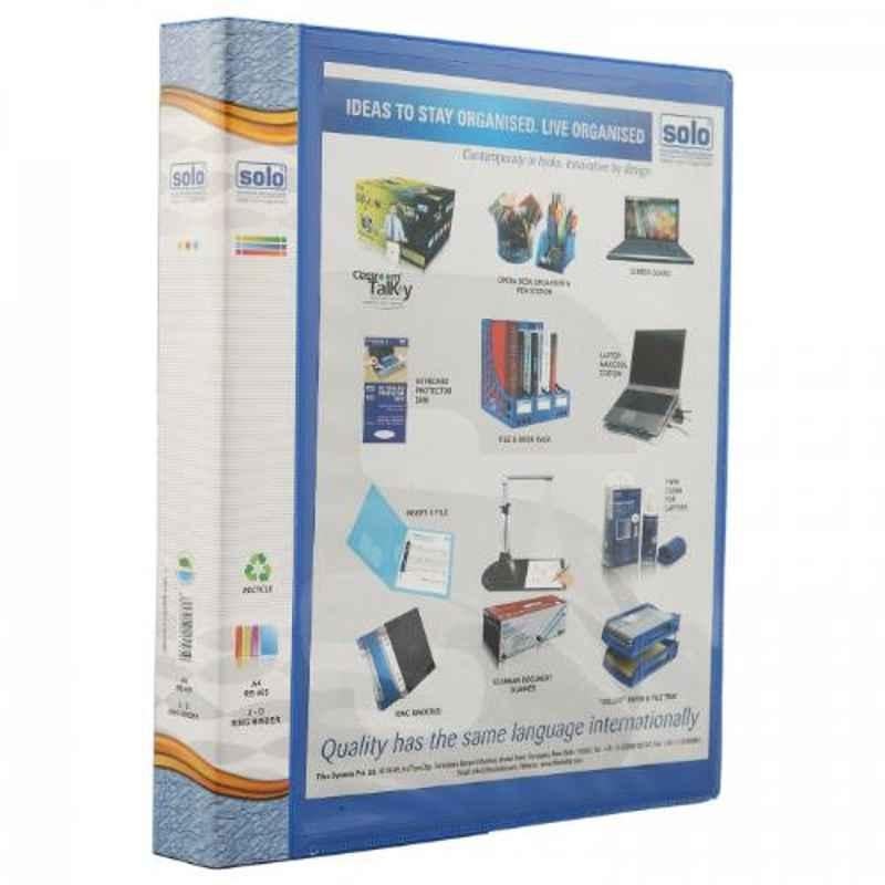Solo A4 Blue 2-D Ring Binder with Front view Pocket, RB405 (Pack of 18)