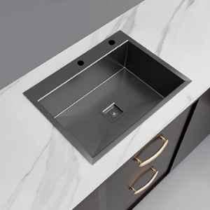 Happy Homes 24x18x10 inch  Stainless Steel Black Single Bowl Kitchen Sink with Fruit Basket