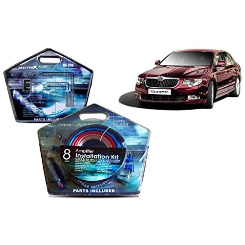 Auto Pearl Geestar Plus 8 Guage 2 Channel Amplifier Full Installation Kit for Skoda Superb, GS-208