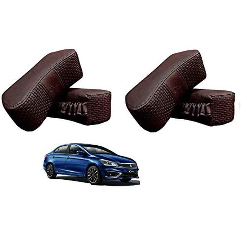 Kozdiko 4 Pcs CV Designer Cola Leatherite Neck Rest Car Cushion Pillow Set for Maruti Suzuki Ciaz Facelift