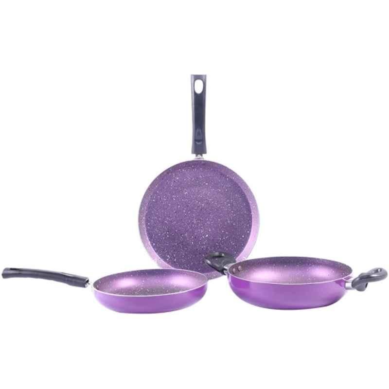 Wonderchef 3 Pcs Venice Aluminium Purple Induction Bottom Non-Stick Cookware Combo with 2 Years Warranty, 63154770
