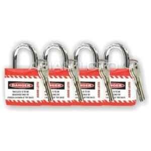 Asian Loto 4 Pcs Metal & Plastic Red Regular Shackle Jacket Padlock Set with 3 Keys, ALC-LPR
