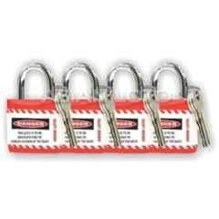 Asian Loto 4 Pcs Metal & Plastic Red Regular Shackle Jacket Padlock Set with 3 Keys, ALC-LPR