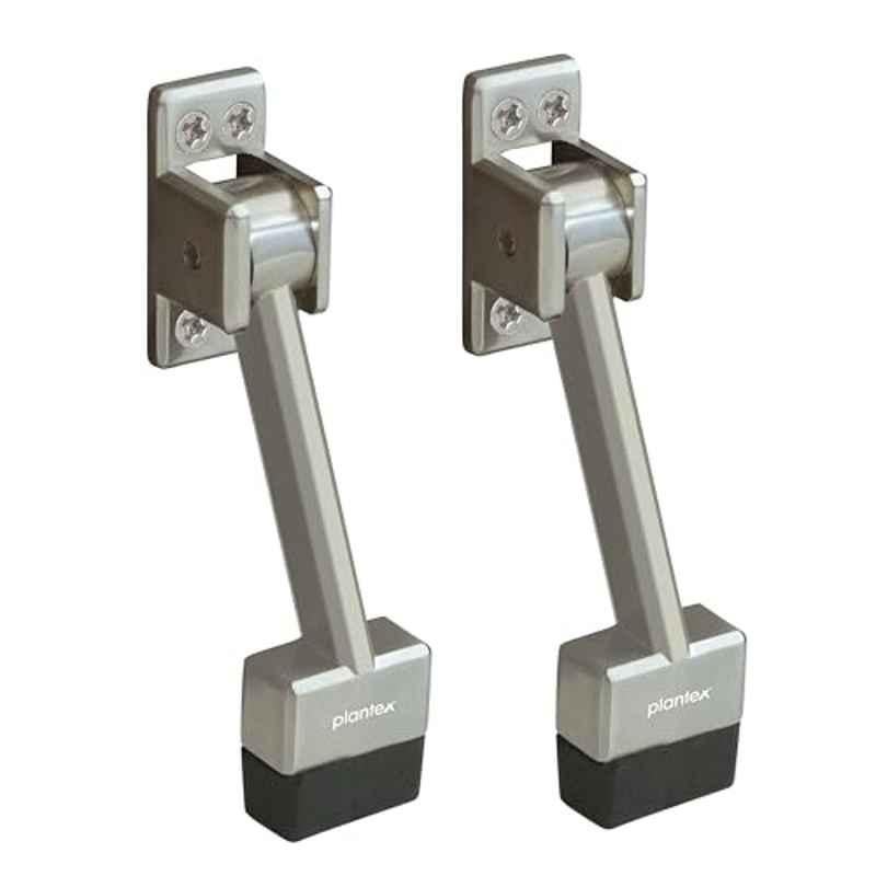 Plantex Heavy Duty 5 inch Long Door Stopper with Strong Rubber Grip/Door Stops (Pack of 2), Silver Matte
