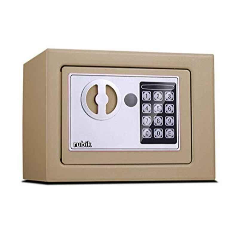Rubik 17x23x17cm Alloy Steel Beige Digital Security Safe Box with Electronic Keypad Lock & Physical Key