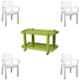 Italica 4 Pcs Polypropylene White Luxury Arm Chair & Green Table with Wheels Set, 3018-4/9509