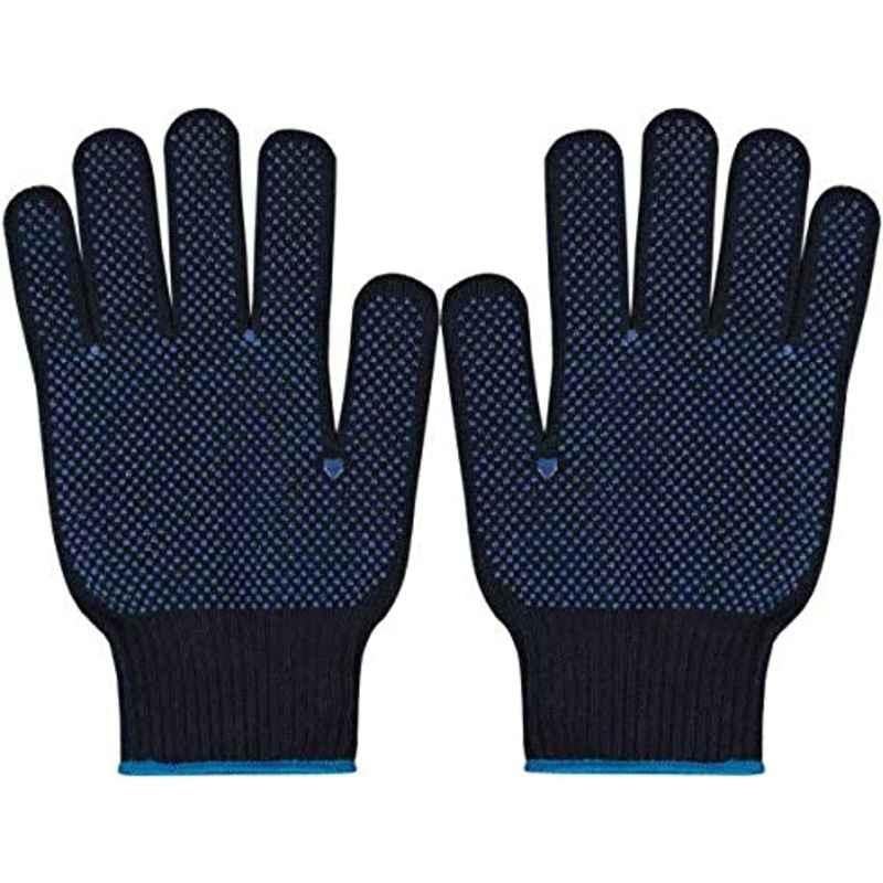 12 Pairs Double Sided Blue PVC Dotts Cotton Knitted Gloves