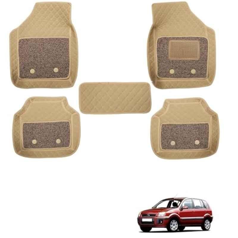 Kozdiko 5 Pcs Waterproof & Luxury 7D Beige Leatherette Car Floor Mats Set for Ford Fusion