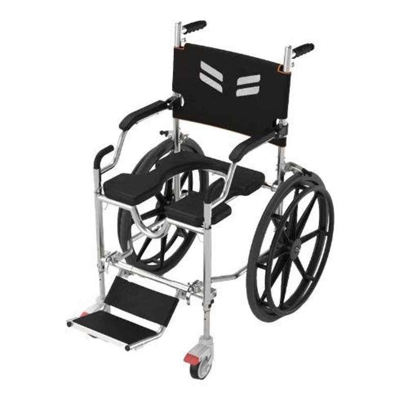 Frido Go 41.5x27x36.5 inch Black Self Propelled Portable Shower Commode Wheelchair, FS168S