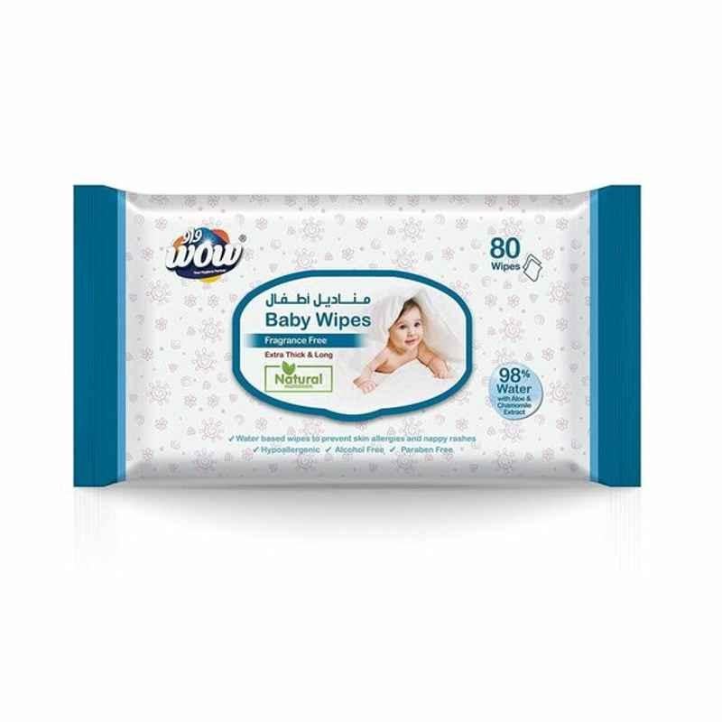 Wow Baby Wet Wipes, C580003, Fragrance Free, 80 Pcs/Pack