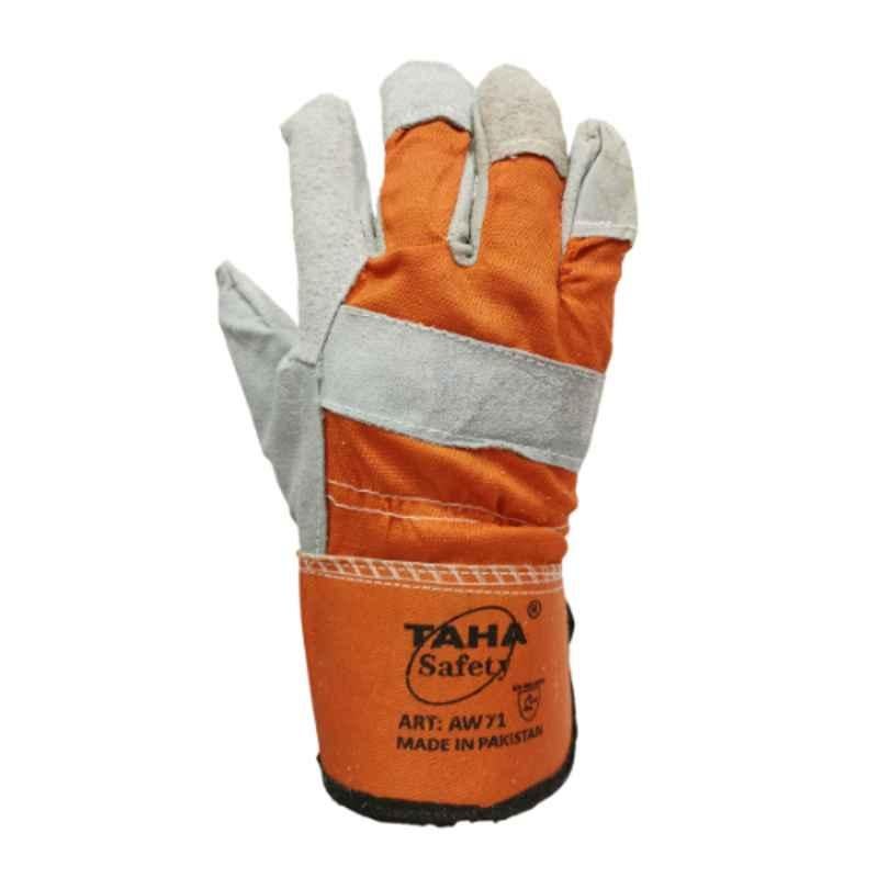 Taha Leather & Twill Cotton Orange & Grey Safety Gloves, AW 70, Size: XL