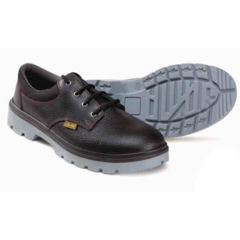 Jama Phoenix Genuine Leather Double Density PU Low Ankle Barton Print Black Safety Shoes, JS-062, Size: 8