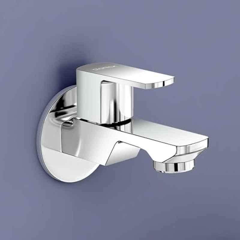 Plantex Single Lever Water Tap for Bathroom with Water-Saving Aerator/Wall Mount Bib Cock with Wall Flange and Teflon Tape/Brass Spindle Bib Tap for Home Saga-1291-Chrome