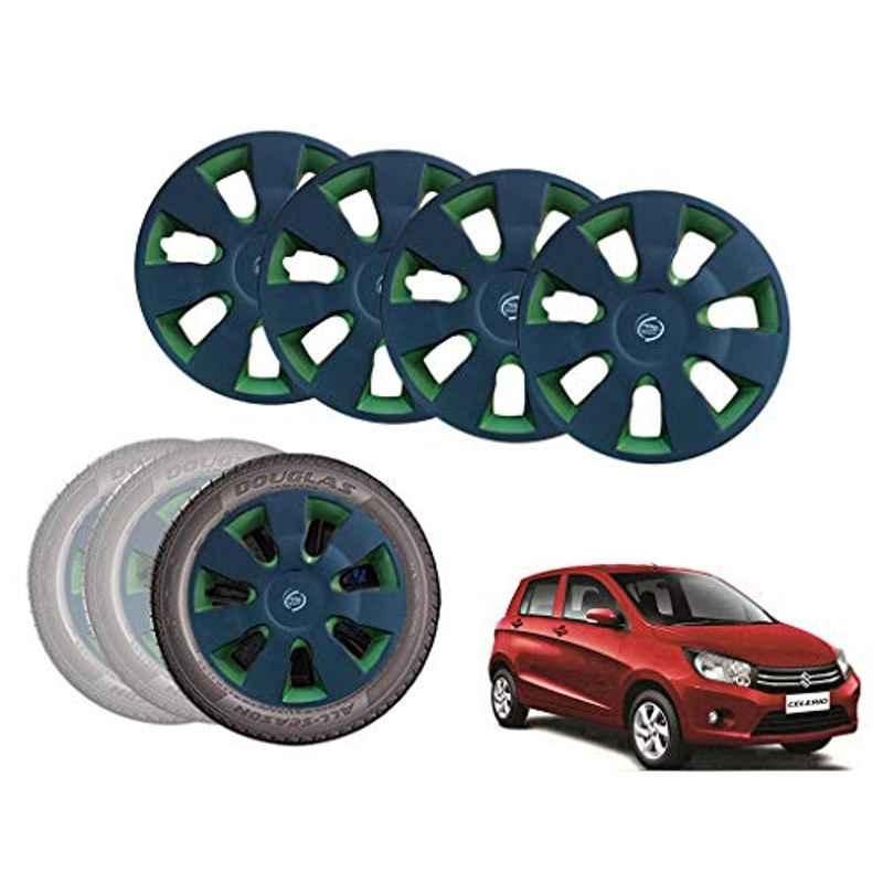 Auto Pearl 13 inch ABS Black & Green Car Hubcap Wheel Cover with Retention Ring Set for CelerioLXI