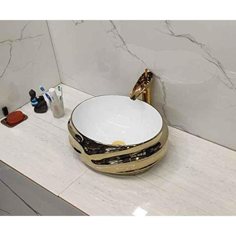 Bassino Art 38.5x45.5x17cm Ceramic White & Gold Wash Basin, NC_545