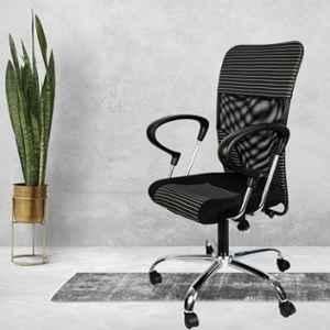 White Clouds Enterprise Lotus Black Medium Mesh Back Ergonomic Swivel Lumber Support Desk Office Chair