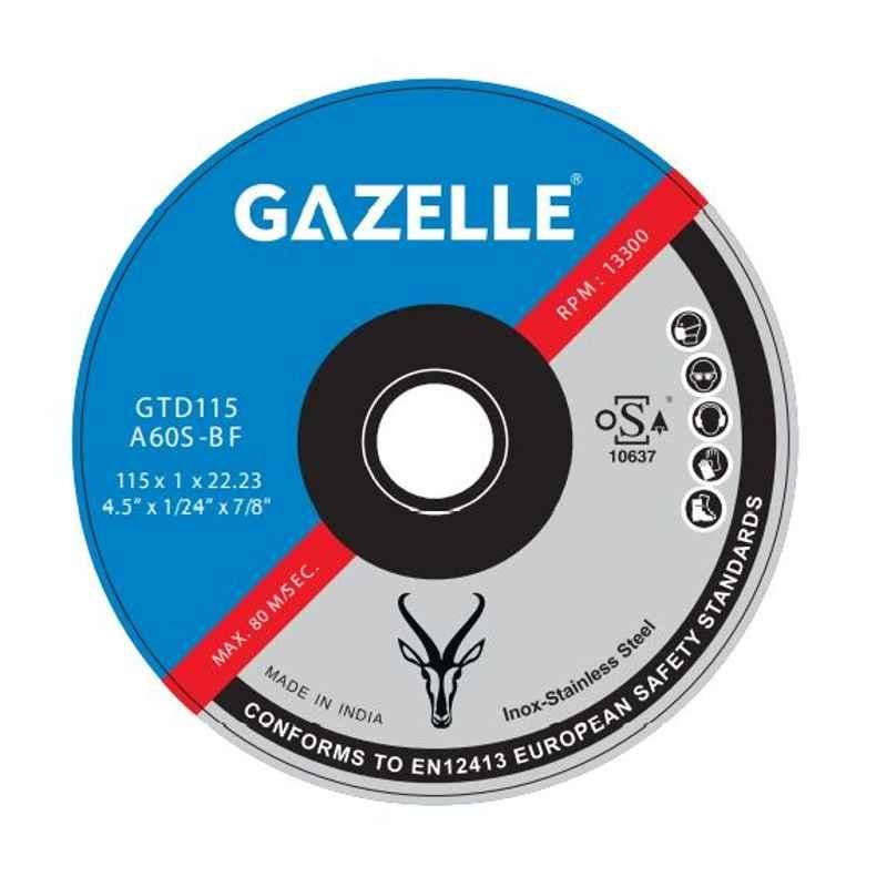 Gazelle 115x1.2x22mm Ultra Thin Reinforced Cut-Off Stainless Steel Cutting Wheel, GTD115 (Pack of 100)