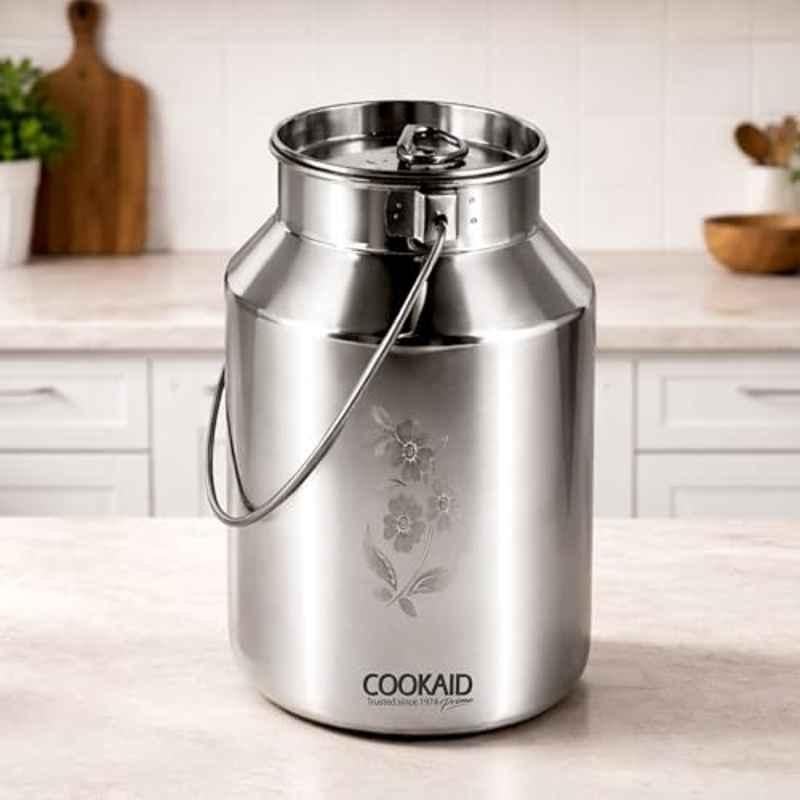 Cookaid 3 Litre Stainless Steel Jointless Plain Milk & Oil Can with Lid, CKD-BRN-3-55