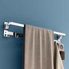 Plantex Stainless Steel Folding Single Towel Rod with Hooks/Towel Rack for Bathroom/24 inch Towel Bar/Hanger/Stand/Bathroom Accessories Chrome