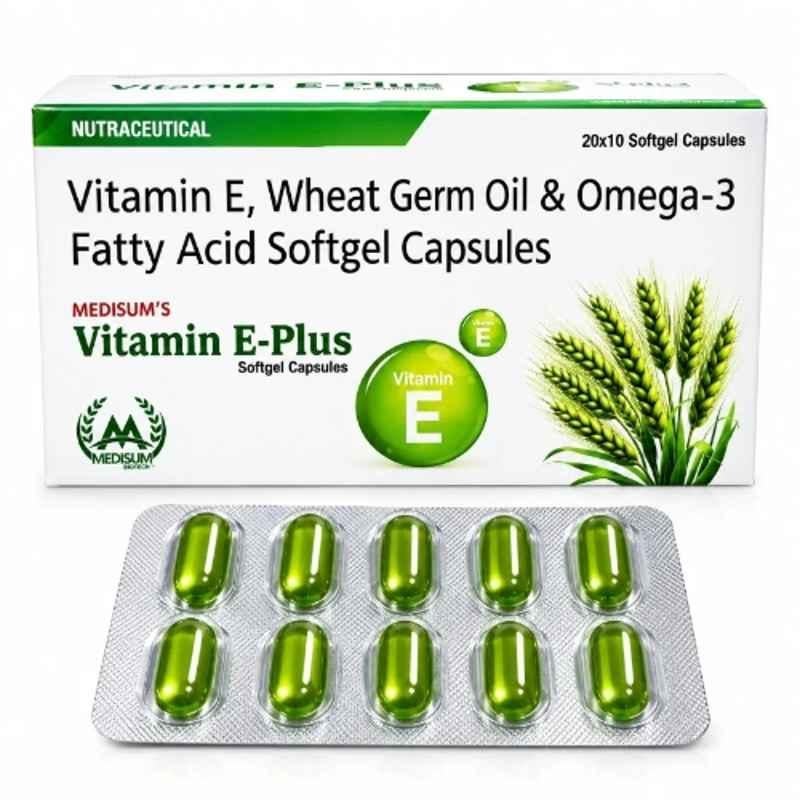 Medisum Biotech 200 Pcs Vitamin E Plus Softgel Capsule for Supports Heart Health & Supports Brain Function